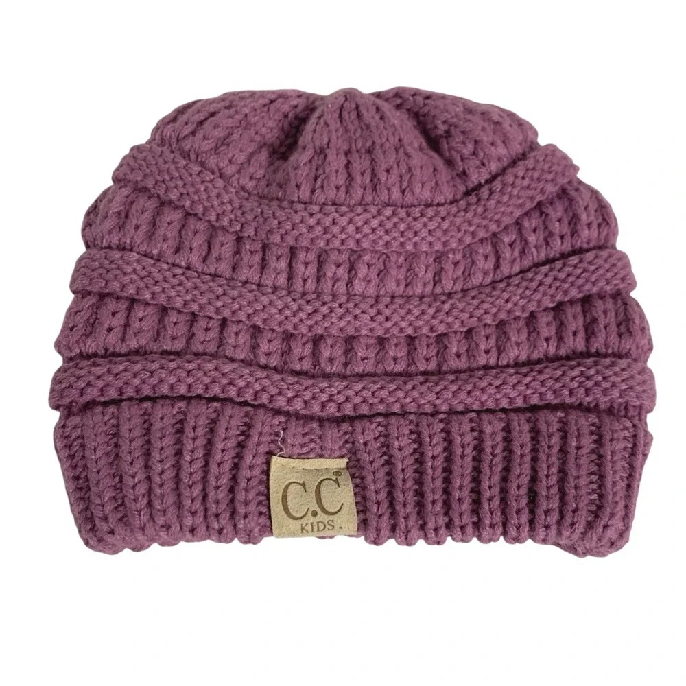 C.C Kids Beanie‎ Cozy One Size Purple Cable Knit Ribbed Winter Warm Hat